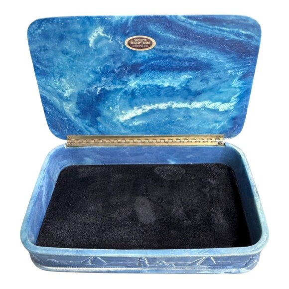 Vintage Incolay Stone Nautical Keepsake Box Castle Maritime Scene Pirate Storage - Picture 3 of 13